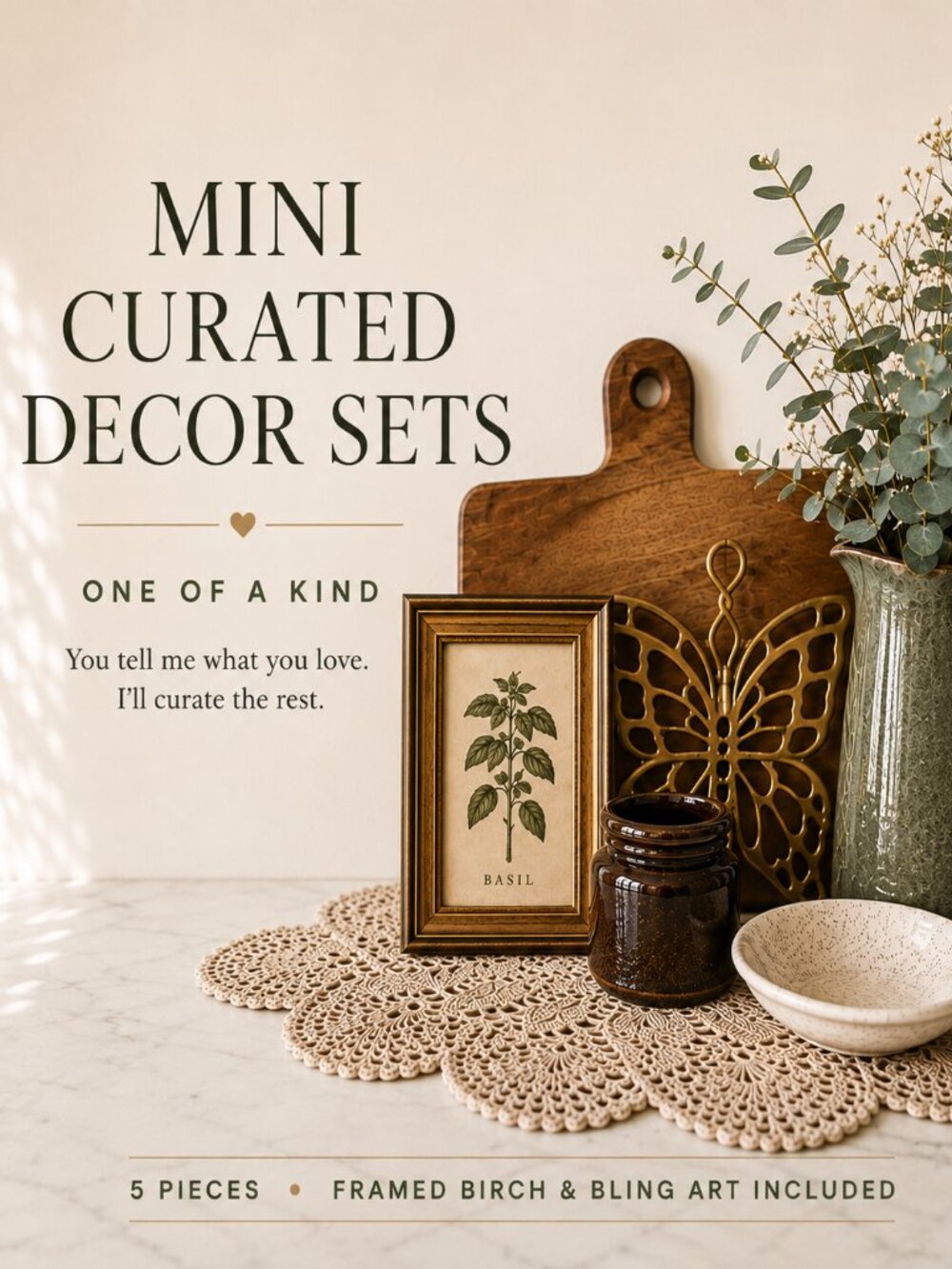 Curated Mini Kitchen Decor Vignette Set (5-Piece) Vintage Home Decor